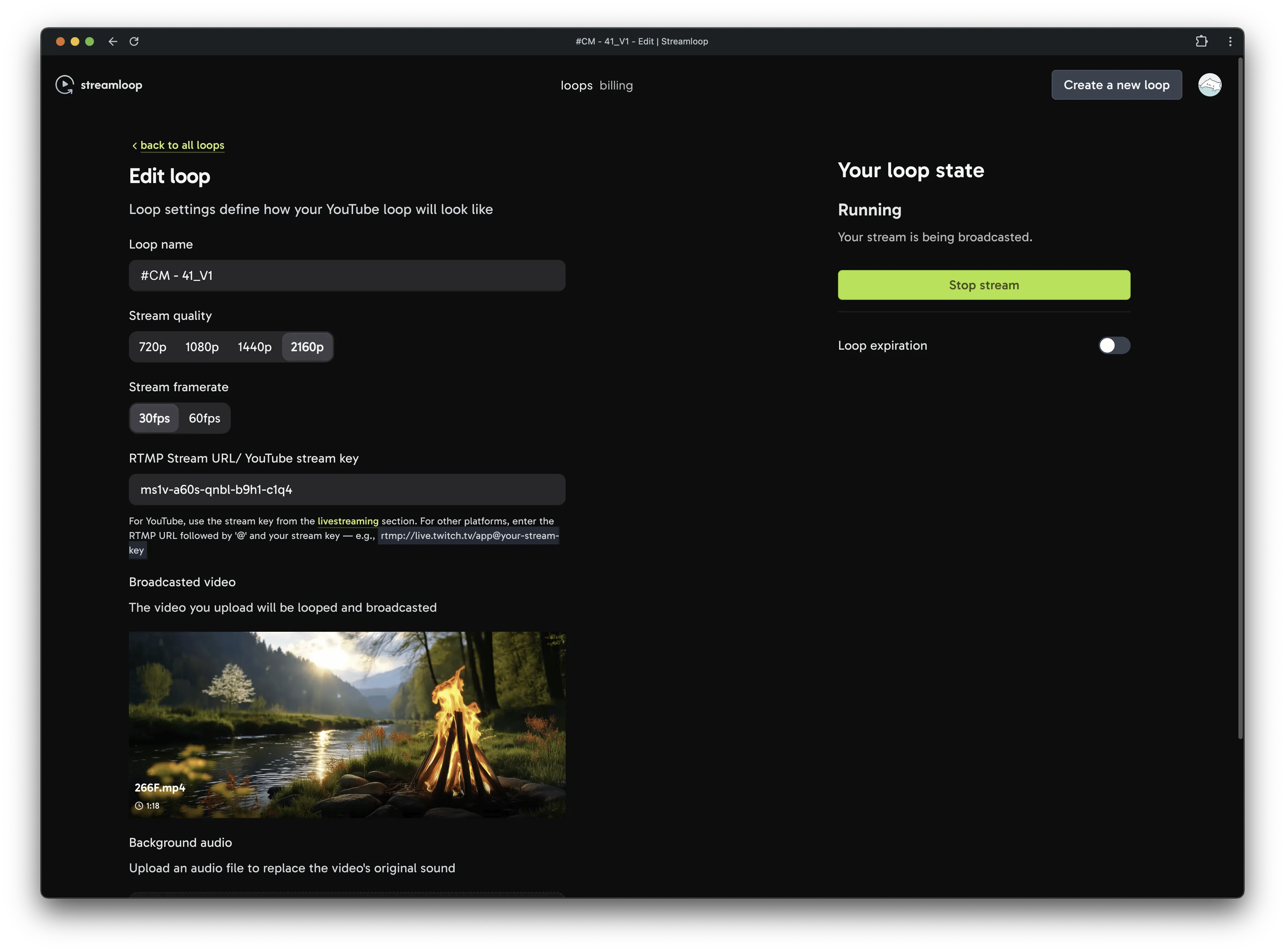 Streamloop editor interface